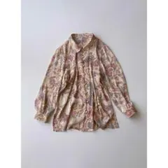 l*a様 Used ストライプ×フラワー♪ 丸襟レトロシャツブラウス