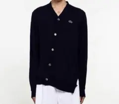 コムデギャルソンシャツ ラコステ ねじれカーディガン 紺 L 縮絨 homme