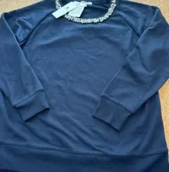 ビジュー付きスウェット L ネイビー