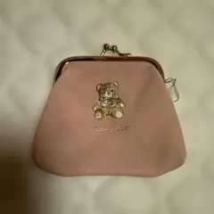 クマ刺繍 ブラウンがま口コインケース ピンク