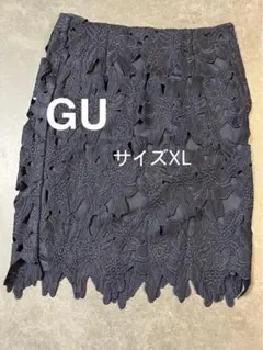 ジーユー　レースタイトスカート　膝丈　ネイビー　上品キレイめ　XL