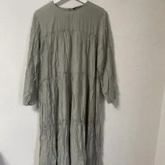 ZARA オリーブグリーン 長袖ロングティアードワンピース M
