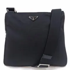 プラダ ショルダーバッグ サフィアーノレザー×ナイロン 三角ロゴ 黒