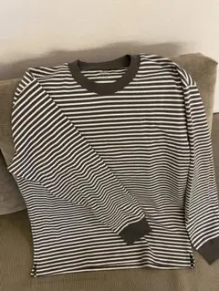 ユニクロ　エアリズムコットン　ボーダーTシャツ　オリーブ　Lサイズ
