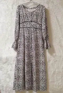 ロイヤルパーティー ヒョウ柄フレア スリーブ ロングワンピース