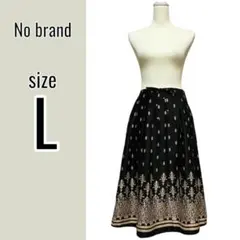 ミモレ丈 フレア スカート（L）膝下 箔プリント 総柄 ゴシック レトロ モダン