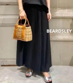 ビアズリー■上質リネン リブ フレアスカート ブラック ロング ゆったり マキシのサムネイル