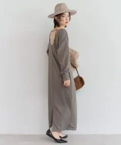 m*様 バックオープンIラインカットワンピース グレー系その他