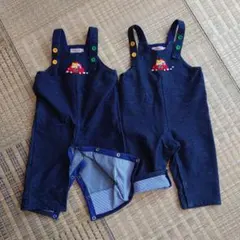 (3回着用と未使用)70-80 ミキハウス ネイビー デニム サロペット 2枚