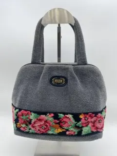 FEILER 花柄刺繍 ハンドバッグ グレー