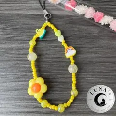Y7☪︎　ビーズ　スマホ　ストラップ　黄色　お花　推し色　キーホルダー　韓国