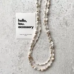 淡水パール　シェルホワイトビーズ　ゴールドビーズネックレス