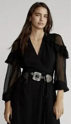 美品♡ラルフローレン♡ ラッフルトリムラップドレス　　ブラック