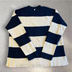 【無印良品】ダブルフェイス　ボーダーニット　ネイビーMサイズ