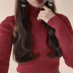 GRL タートルネックリブニットトップス レッド k8534v