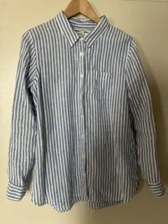 美品　L.L.Bean リネンシャツ 長袖 麻100% 青白ストライプ XLのサムネイル