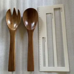 木製サラダトング スプーンとフォークのセット