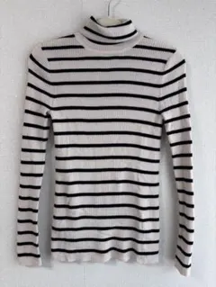 UNIQLO エクストラファインメリノリブタートルネックセーター ボーダー 長袖