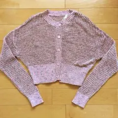 透かし編み クロップドカーディガン　ピンク　レディース　M