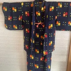 本日発送可ウールアンサンブル絹羽織紐付着物超美品昭和可愛い柄濃紺着丈158大人も