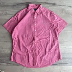 90年代　ラルフローレン　半袖　ボタンダウンシャツ　ピンク×水色