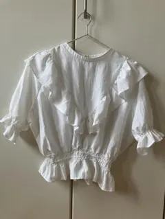 レトロガール　白 フリル付き 半袖ブラウス