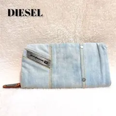 美品✨ DIESEL ディーゼル デニム 革 長財布 ブルー Y2K Dロゴ