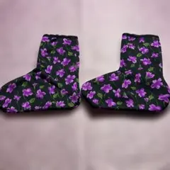 迅速発送) 紫色の花柄　やわらかフリースソックス 部屋用　寝具　靴下