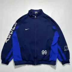 90s ナイキ トラックジャケット ジャージ XL 紺 刺繍スウッシュ・7504