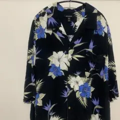 GEORGE 黒 アロハシャツ 3XL 総柄 ハイビスカス レーヨン 古着のサムネイル