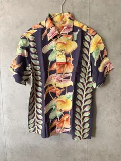 SUNSURF アロハシャツ 開襟 半袖 ボタニカル トロピカル 縞状 緑 L