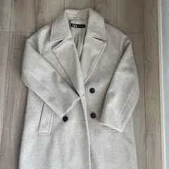 ZARA ダブルブレスト ロングコート XS ライトグレー