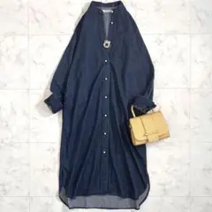 美品 ブランバスク 長袖 デニム シャツ ワンピース パールボタン 綿100%M