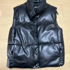 美品！ZARA レザー ダウンベスト M 黒