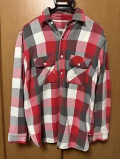 赤・グレー・白 チェック柄 フランネルシャツ ブロックチェック