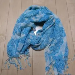 ♦美品　ペイズリー柄　 大判ストール 青系