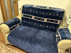 ネイビーブルー 幾何学模様 ソファカバー 2人掛け用