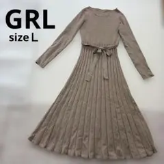 GRLモカニットウエストリボンプリーツワンピースＬ