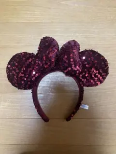 ミッキー型赤色スパンコールカチューシャ