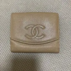 CHANEL シャネル キャビアスキン ココマーク 二つ折り財布 ベージュ