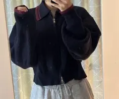 ネイビー ジッパー付き クロップドセーター Mサイズ相当