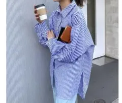 ungrid アングリッド ストライプルーズシャツ ブルー