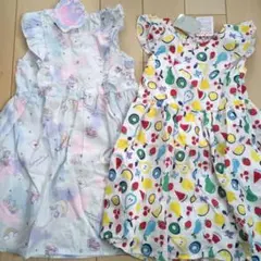 ユニコーンとフルーツ柄ワンピース 110cmセット