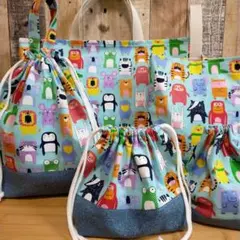 入園入学セット　動物　5点セット　レッスンバッグ　ハンドメイド