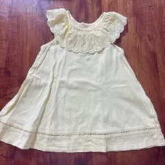 美品★ユニクロ　スカラップレース襟　ワンピース　イエロー　80cm 黄色　フリル