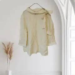 PART2 アイボリー リボン付き五分袖シャツ 11号 L春夏 高見え オフィス