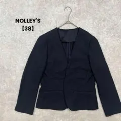 NOLLEY'S ノーカラージャケット　ネイビー【38】千鳥柄風　オフィス　上品のサムネイル