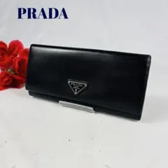 未使用級✨　PRADA サフィアーノ　三角ロゴ　二つ折り財布　ブラック PRADA プラダ サフィアーノ 三角ロゴ ニつ折り財布 レザー ブラック