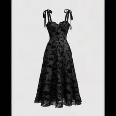 ロングワンピース キャミソール 黒 ブラック 花柄 フレア ドレス SHEIN
