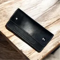 ホースハイド】ロングトラッカーウォレット 黒レザー 金具（真鍮